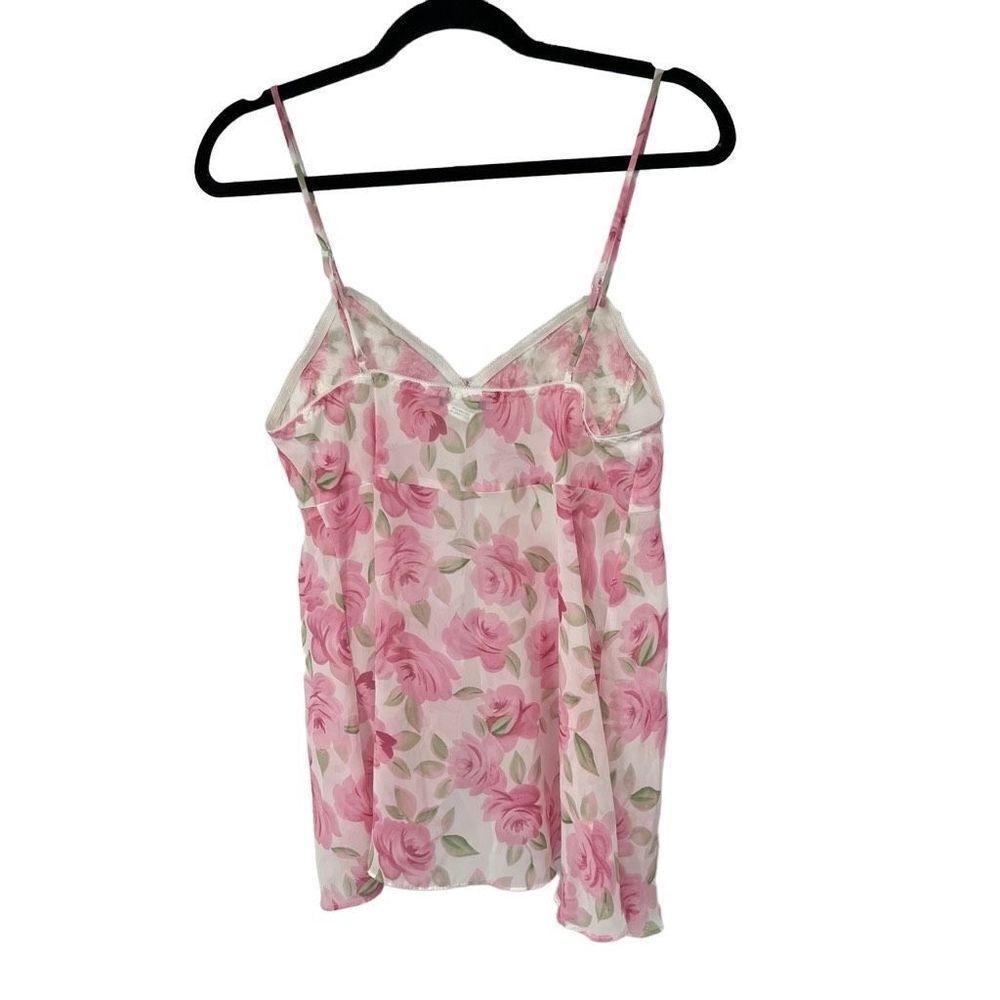 Vintage White Pink Rosette Sheer Baby Doll Tank M Womens - Picture 2 of 8